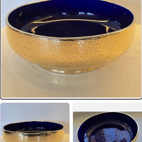 L’OBJET Gold Crackled and Cobalt Blue Centerpiece Decorative Bowl - Picture 2 of 10